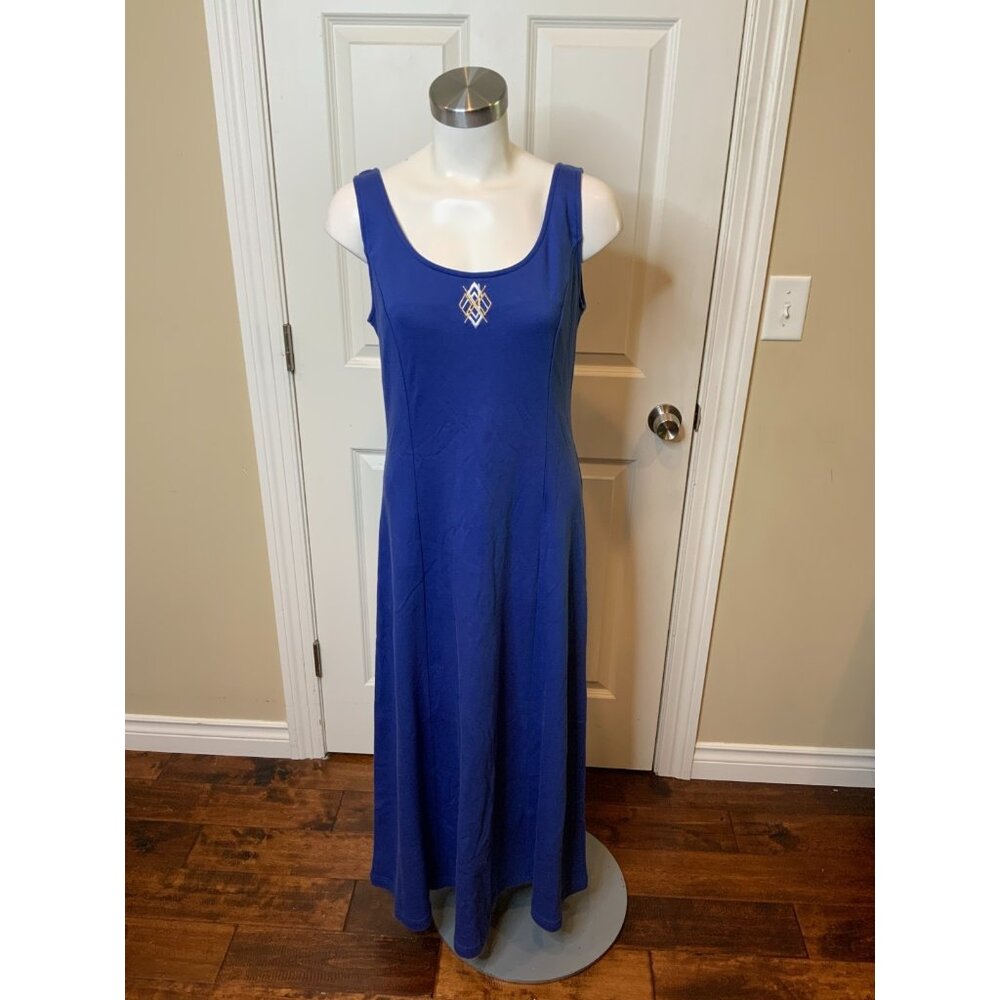 St. John Sport Blue Embroidered Midi Tank Dress, Size M